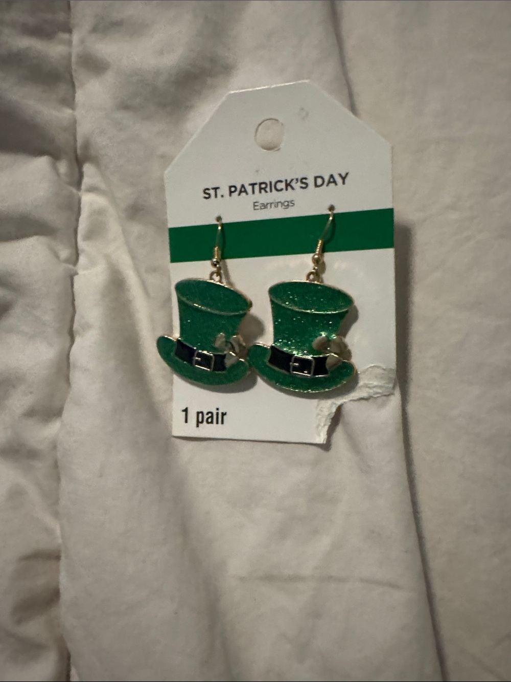 St. Patrick's Day Green Glitter Leprechaun Hat Earrings